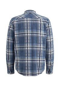 Camicia a maniche lunghe con motivo a quadri blu, caratterizzata da linee navy e bianche. Realizzata in tessuto morbido con polsini abbottonati e colletto classico.