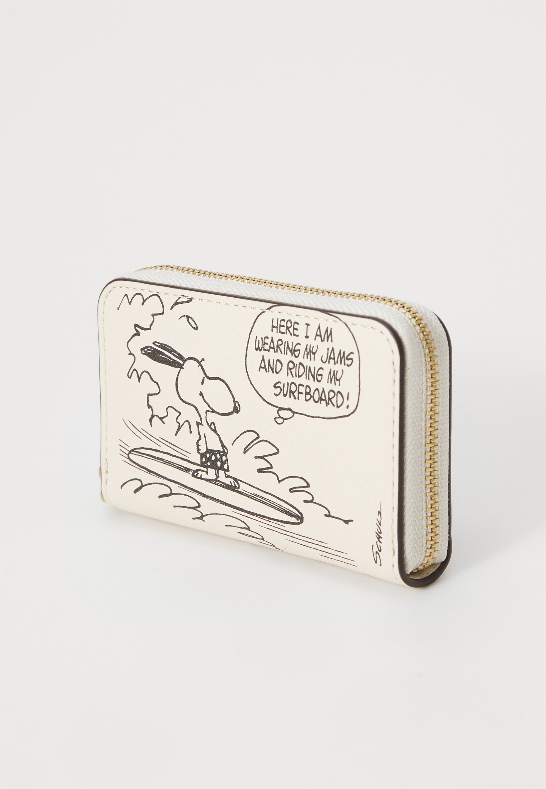 COACH PEANUTS NEWSPAPER PRINT SMALL ZIP AROUND CARD CASE
