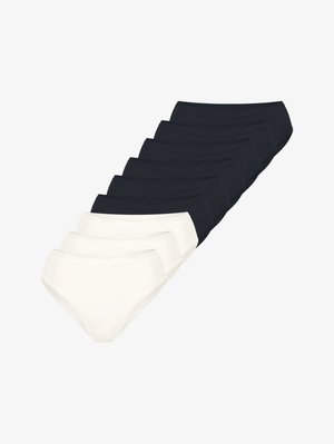 Ensemble de sous-vêtements en coton, comprenant quatre paires noires et trois paires blanches. Design simple avec une texture lisse et une ceinture élastique.