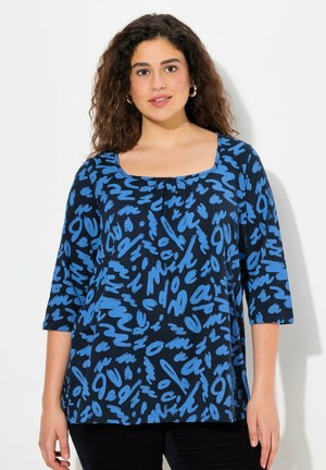 Ulla Popken SCRIBBLE SQUARE NECK 3/4 SLEEVE - Longsleeve - navy blue