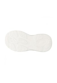 Weißer Gummisneaker-Sohlen mit strukturierten Grip-Mustern und Konturen, die eine glatte Oberfläche und ein definiertes Profil für Traktion aufweisen.