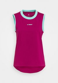 Ärmelloses Sportoberteil in Fuchsia mit einem hellblauen Kragen. Verfügt über einen abgerundeten Saum und das weiße "TERREX"-Logo auf der Brust.