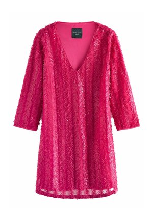 LONG SLEEVE V-NECK FRINGE SEQUIN MINI-REGULAR FIT - Cocktailklänning - bright pink