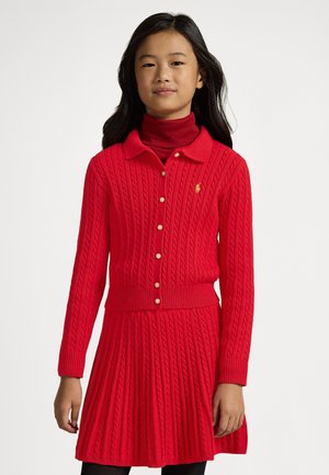 COTTON POLO CARDIGAN & SKIRT SET - Gonna a campana - red/gold