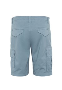 Shorts cargo bleu-gris à coupe décontractée, dotés de deux poches latérales et de deux poches arrière. Fabriqués en tissu résistant avec des détails cousus.