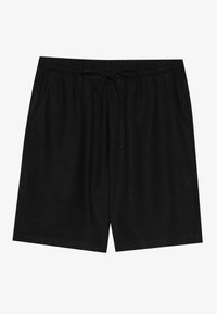 Sorte linbukser med elastisk midje og justerbar snor, med en jevn tekstur og raffinert design.