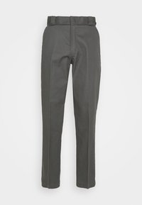 Grijze broek met een recht model, voorzien van een tailleband met riemlussen en subtiele voornaden voor extra detail.