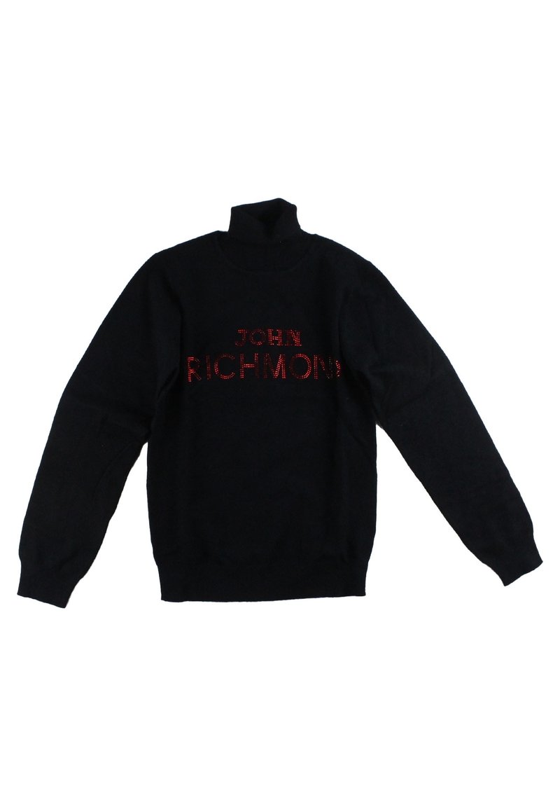 Svart polotröja i mjukt tyg, med "JOHN RICHMOND" i röda strass över bröstet. Normal passform, lång ärm.