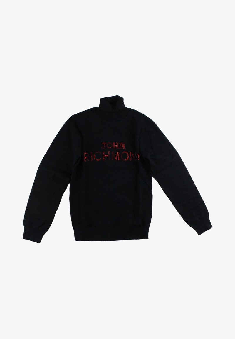 Svart polotröja i mjukt tyg, med "JOHN RICHMOND" i röda strass över bröstet. Normal passform, lång ärm.
