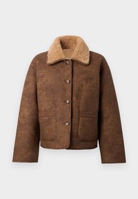 OBJSHARRI REVERSABLE JACKET - Imitert skinnjakke - tannin/white sand