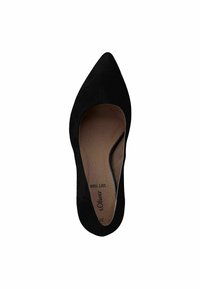 Ballerine nere in suede a punta con una parte superiore liscia e una soletta in schiuma morbida. Interno foderato con un bordo cucito e un branding discreto all'interno.