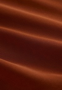 Tessuto marrone strutturato con un fine motivo a rete, che mostra pieghe ondulate e una superficie liscia. Ideale per varie applicazioni tessili.