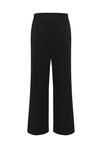 Pantaloni neri a gamba larga realizzati in materiale morbido e elasticizzato. Caratterizzati da una vita elastica liscia e una silhouette dritta senza motivi visibili.