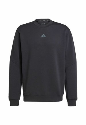 Sort sweatshirt lavet af blødt stof, med rund hals, ribbede manchetter og et diskret Adidas-logo i mørkegrå på brystet.