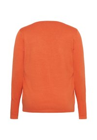 Pull orange uni à manches longues vu de dos avec un col rond et des poignets et un ourlet côtelés.