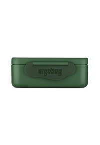 Green plastic pencil case with a smooth texture, featuring a curved lid and the "ergobag" logo in a slightly darker shade embossed on top.