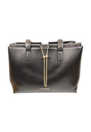 Borsa tote in pelle nera con due manici, chiusura a catena dorata sul davanti e la scritta "CAFÉNOIR" in lettere dorate al centro in basso.