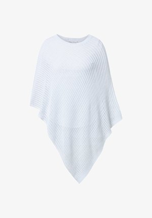 Poncho lavorato a maglia leggero in blu pallido, con una forma ampia e fluida, trama a tessitura aperta e scollatura arrotondata.