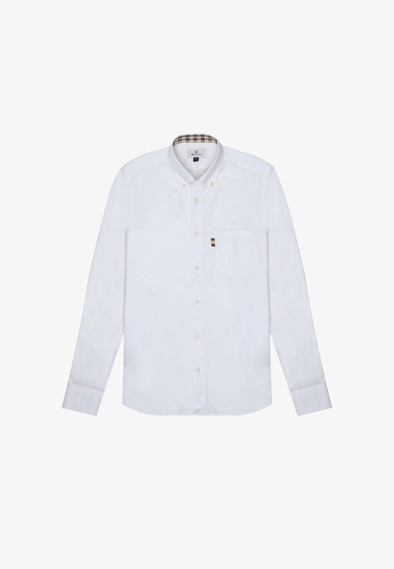 Witte overhemd met lange mouwen en een button-down kraag, borstzak en een interieur van de kraag met een ruitpatroon. Bevat een subtiele logo-accent.