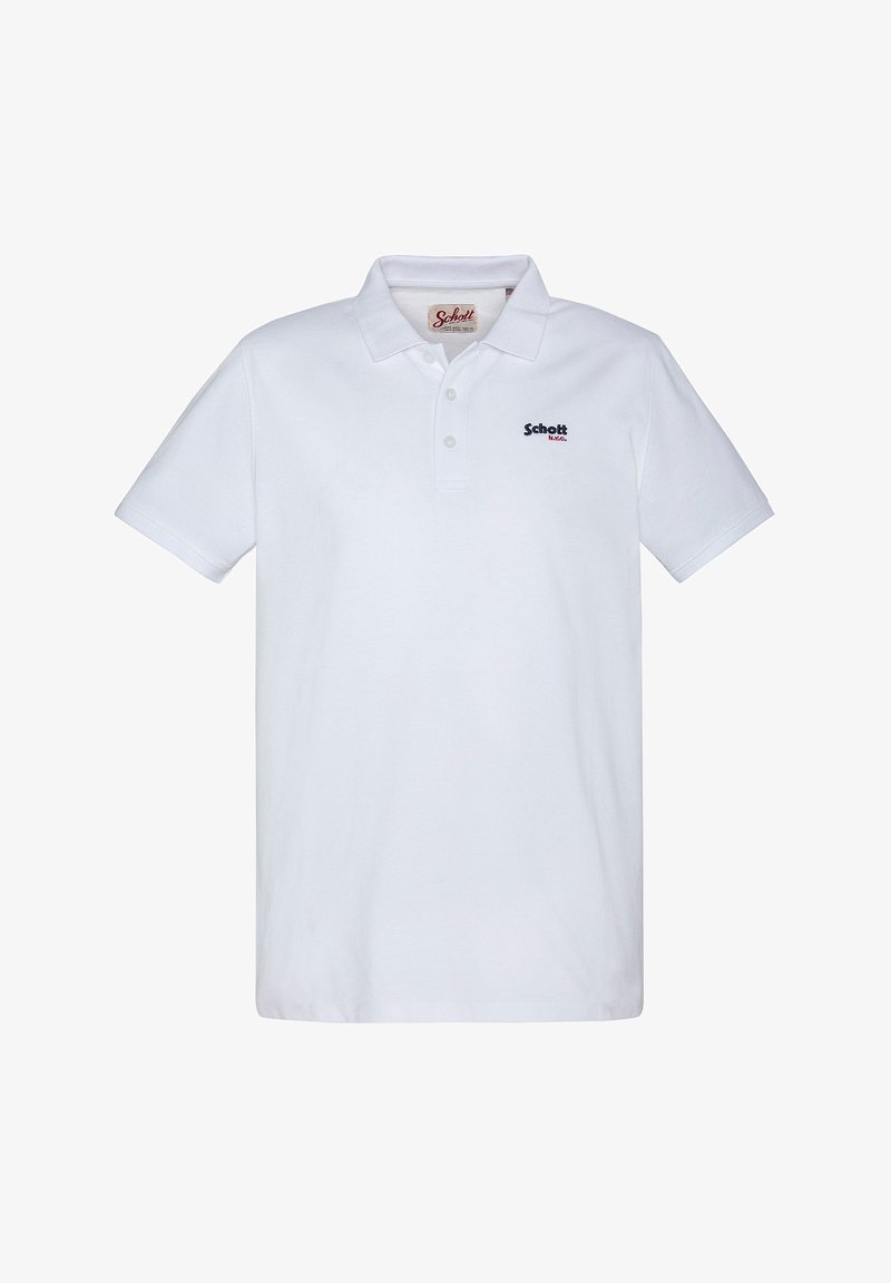 Polo shirt blanc en coton, doté d'un col classique, d'une patte de boutonnage à trois boutons et d'un petit logo marine sur la poitrine gauche.