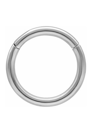 Smooth silver metal hoop earring with a hinged clasp, shown closed against a white background.