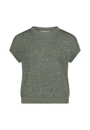 Korte mouw, trui met ronde hals in lichtgroen, met een getextureerd breipatroon en geribbelde zoom. Zacht materiaal met een ontspannen pasvorm.