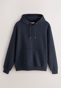 Sweat à capuche bleu marine avec manches longues, poche kangourou devant, capuche à cordon de serrage et poignets et ourlet côtelés.
