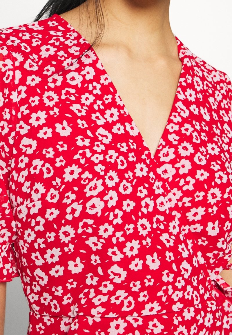 new look red wrap dress AX Paris Red Tie-Dye Midi Wrap Dress