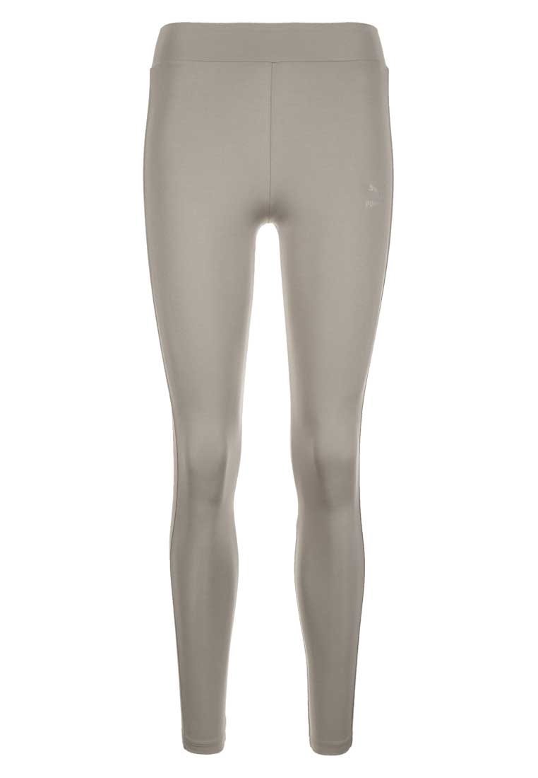 Leggings a vita alta e aderenti di un grigio chiaro, realizzati in un tessuto liscio ed elasticizzato, con minimal branding e senza cuciture visibili.