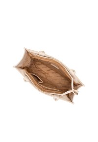 Borsa beige con foderatura in tessuto beige marchiata "WITTCHEN", apertura superiore con cerniera, tasca interna con cerniera e due scomparti a soffietto.
