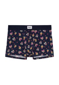 Boxer in cotone navy con un vivace motivo di cuori e disegni in stile fumetto. Vita elastica con etichetta del logo sul davanti.