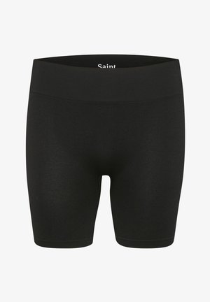 Mustad mustriga dressipüksid, millel on sile tekstuur ja lai elastne vöökoht. Omab sildiga brändinime "Saint."