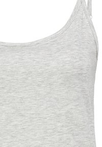 Gray cotton tank top featuring a smooth texture, thin straps, and a rounded neckline. Simple design with no additional patterns or accents.