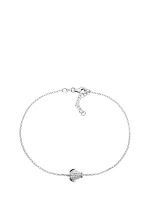 Silbernes Kettenarmband mit kleinem, detailliertem Schildkrötenanhänger und verstellbarem Karabinerverschluss.