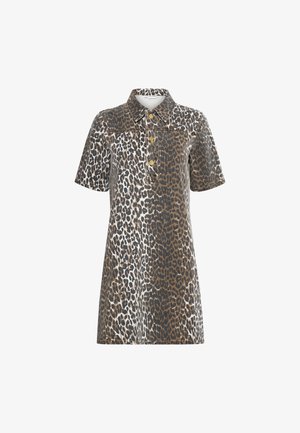 PULZ, PXJANNAH - Vestito di jeans - tobacco brown leo printed