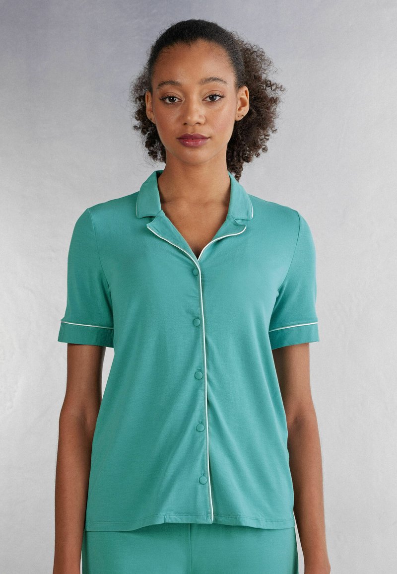 Intimissimi KURZÄRMELIGES, VORNE OFFENES - Pyžamový top - blau lagoon blue