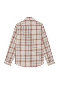 Πουκάμισο με μακριά μανίκια και καρό σχέδιο, με κρεμ βάση και κόκκινες και ναυτικές γραμμές, μανσέτες με κουμπιά και λεπτομέρεια πίσω στο πλάι. Βαμ βακερό υλικό με απαλή υφή.