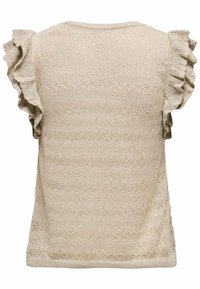 Top in maglia beige con maniche a volant, motivo testurizzato e scollatura rotonda. Sul retro presenta un sottile design a diamante.