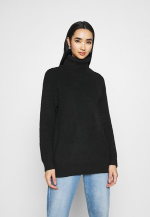 LONG LINE ROLL NECK - Pullover - black