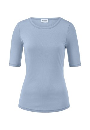 Lichtblauw, kortgepakt T-shirt met een ronde halslijn en een slim fit ontwerp. Gemaakt van gladde, rekbare stof zonder zichtbare patronen.