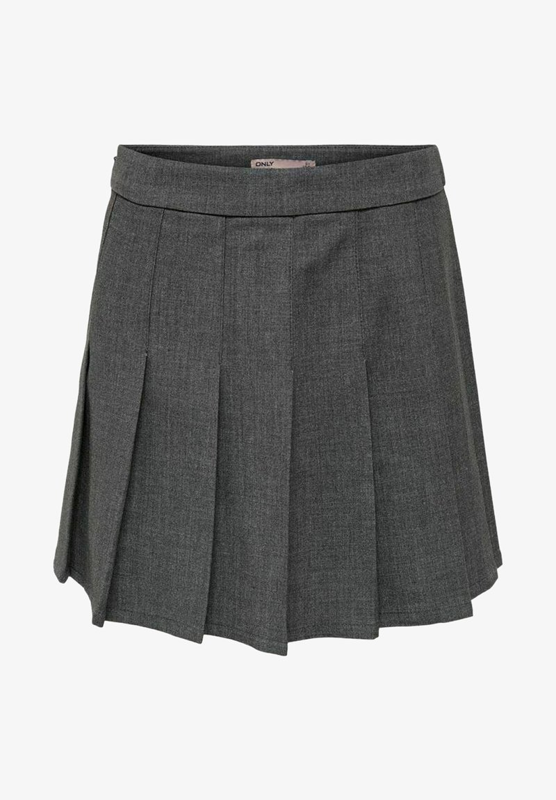 Gonna grigia plissettata realizzata in tessuto testurizzato, con vita aderente e orlo svasato, caratterizzata da numerosi plissé verticali per favorire il movimento.