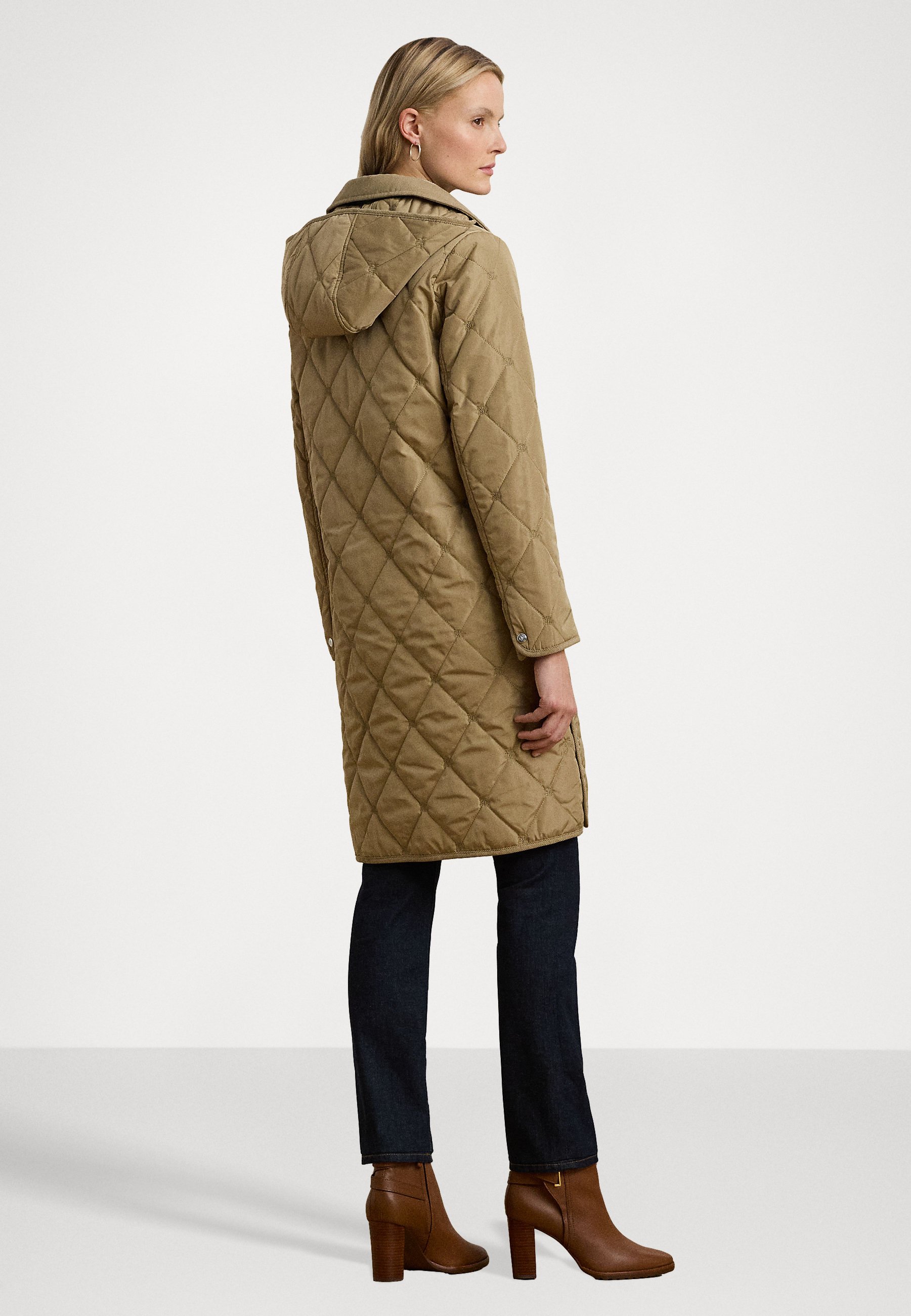 Lauren Ralph Lauren CORDUROY-TRIM LOGO QUILTED HOODED COAT