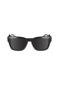 Gafas de sol negras con montura rectangular, lentes oscuros y acabado mate. Presentan varillas elegantes y un diseño ligeramente curvado.