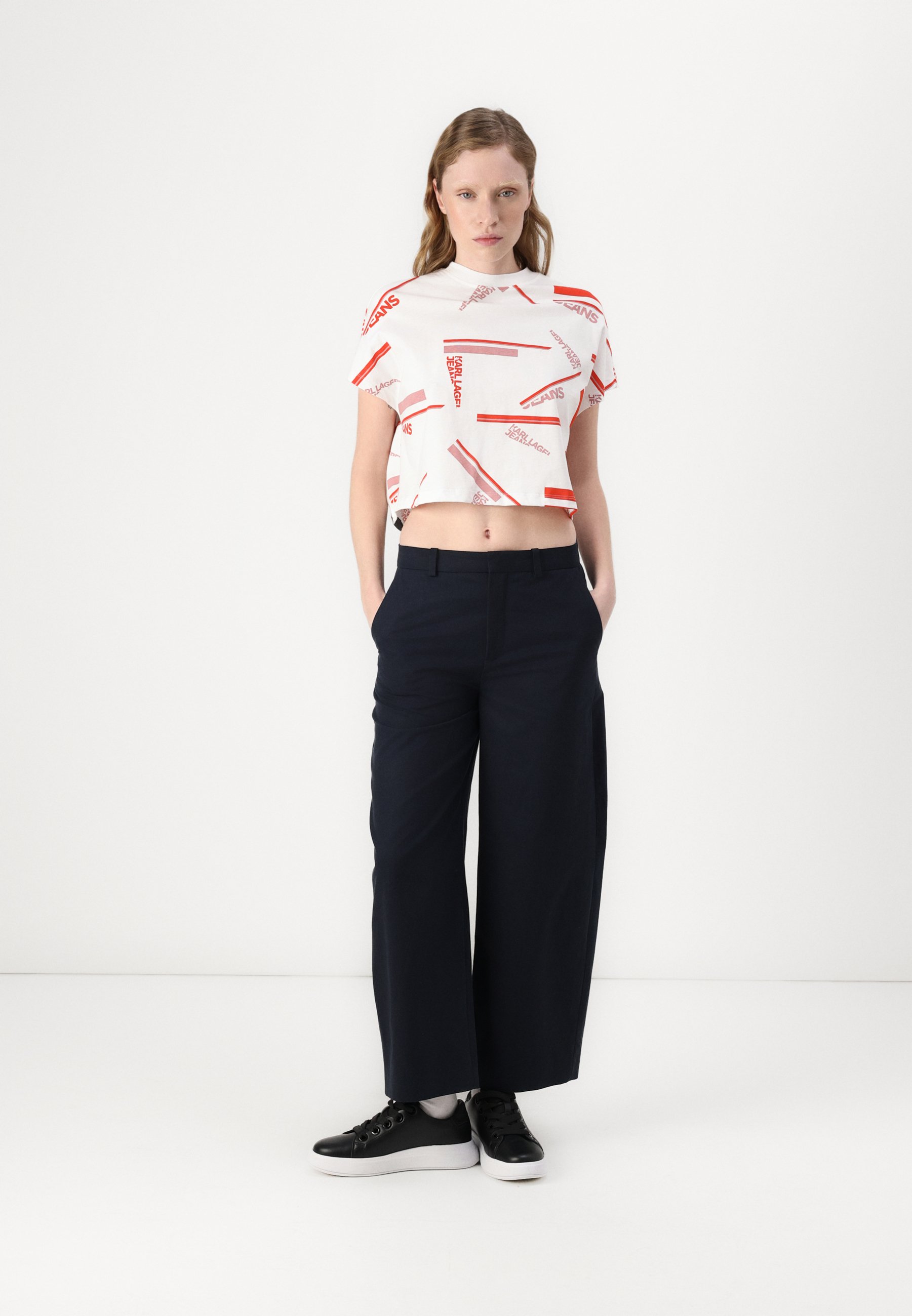売れ筋商品|||カール ラガーフェルド ジーンズ Tシャツ レディース トップス BOXY STRIPE TEE - Print T-shirt - sporty logo red Karl Lagerfeld Jeans BOXY STRIPE TEE - T-Shirt print