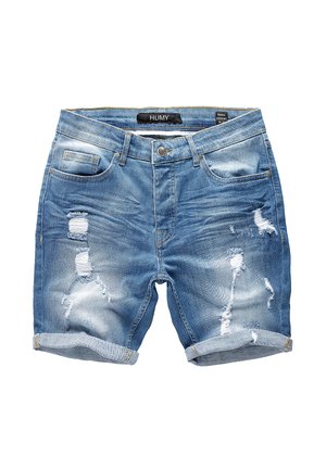 STRETCH DESTROYED DESIGN A S - Denim shorts - hellblau
