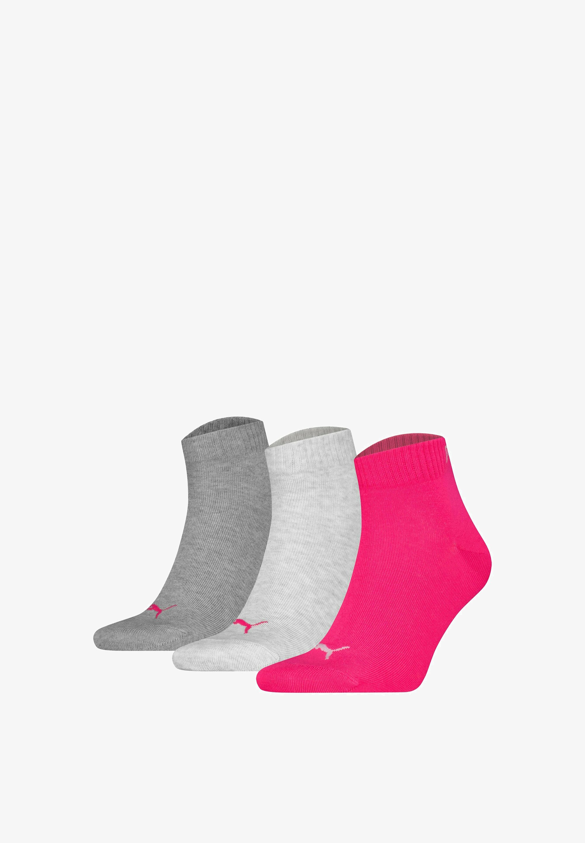 Puma UNISEX QUARTER 3ER PACK PLAIN LOGO Socken pink grau