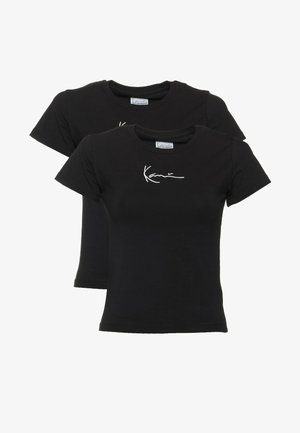 Czarny bawełniany zestaw t-shirtów, z krótkimi rękawami i okrągłym dekoltem. Biała logotyp na przodzie. Gładka faktura, klasyczny krój.