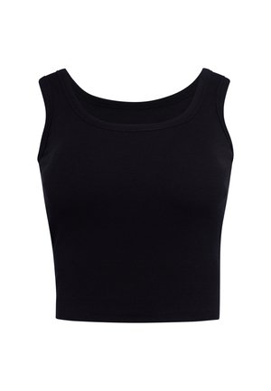 Top corto nero senza maniche a coste con scollo rotondo e design aderente.