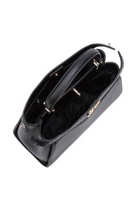 Borsa a mano in pelle nera con un design strutturato, tasche interne e hardware in tono oro. Finitura testurizzata e doppio manico superiore.