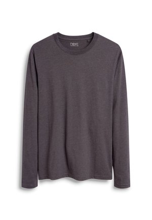 T-shirt a maniche lunghe di un grigio scuro, realizzato in tessuto morbido, con girocollo e orlo dritto. Senza motivi o dettagli visibili.